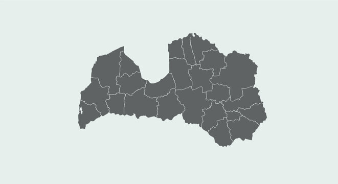 Latvia map with administrative regions in gray silhouette style