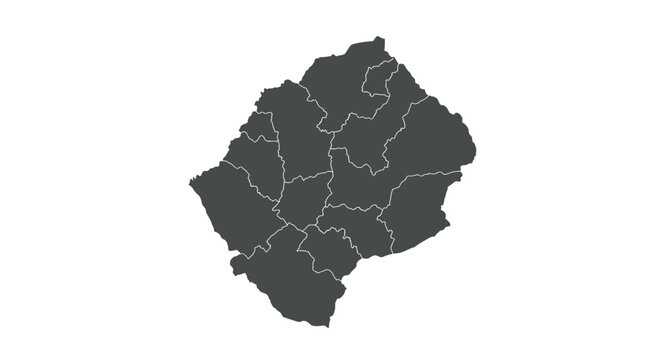Outline map of lesotho with regions highlighted in silhouette style