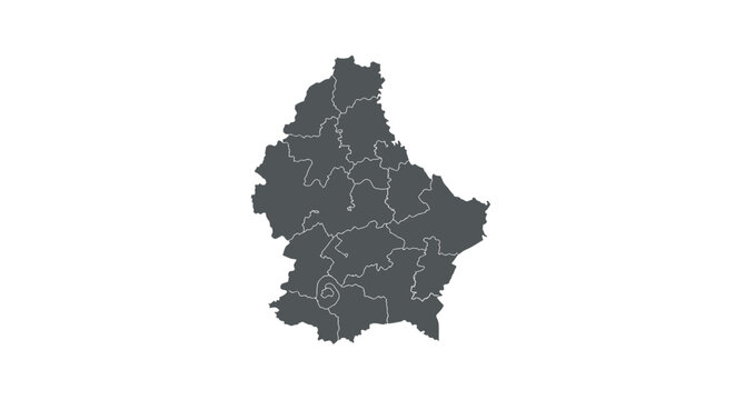 Luxembourg map silhouette with administrative divisions on white background