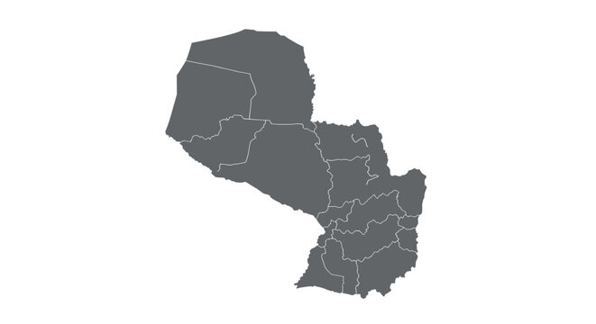Paraguay map with regions outline in gray silhouette