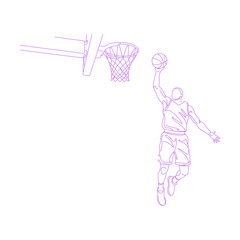 Line art illustration of basketball dunk