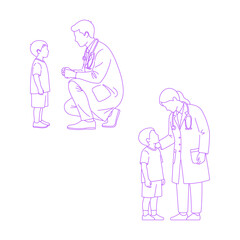 Line art illustration of child and doctor