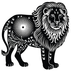 Obraz premium Celestial Lion Double Exposure Vector Graphic for T-Shirt Design