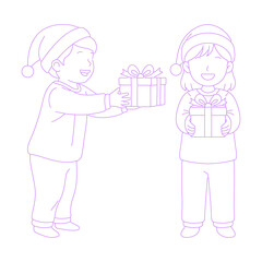 Line art illustration of child with gift