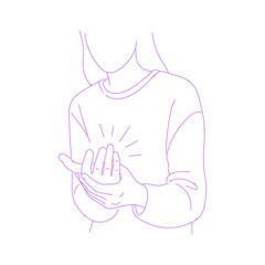 Line art illustration of hand pain