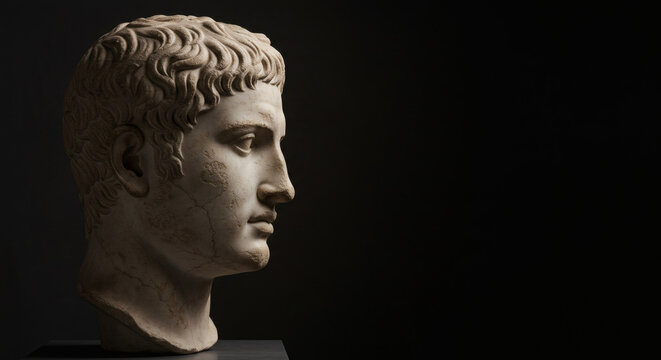 Timeless marble bust of ancient Roman emperor profile conveying authority and historical gravitas