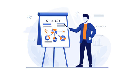 Fototapeta premium Business Leader Presenting Strategy on Whiteboard, Explaining Visual Data for Success