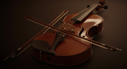 Fototapeta premium Elegant wooden violin with bow poised for a captivating classical music performance