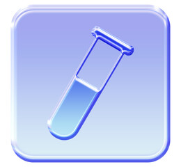 Glassy 3D Test Tube icon - Shiny blue science and chemistry symbol in a square button for web or app UI