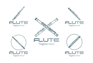 5 Flute Logo Set Professional Woodwind Instrument Design Collection