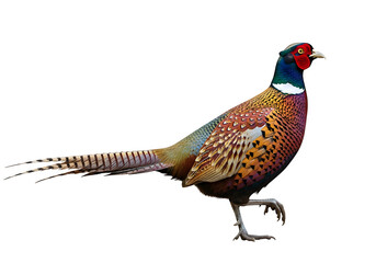 Fototapeta premium male ring-necked pheasant, gamebird, bird, fowl, wildlife, fauna, nature, portrait, isolated on white or transparent background. PNG