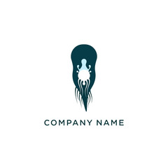 Stylized dark jellyfish logo with a negative space octopus inside.