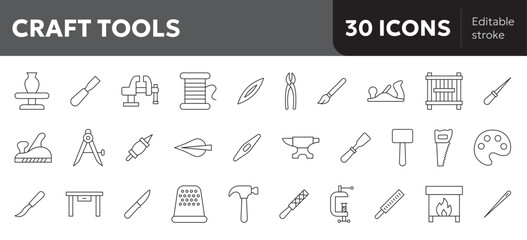 craft tools icons for handcraft and art work 