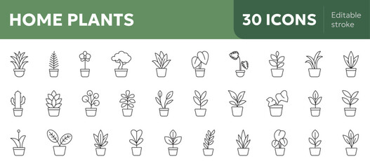 collection of home plants icons, botany nature indoor greenery concept