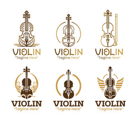 6 Violin Logo Set Premium String Instrument Design Collection