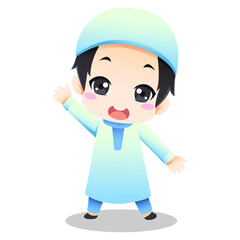 MUSLIM CARTOON CHILDREN VECTOR ILLUSTRATION 2 hello