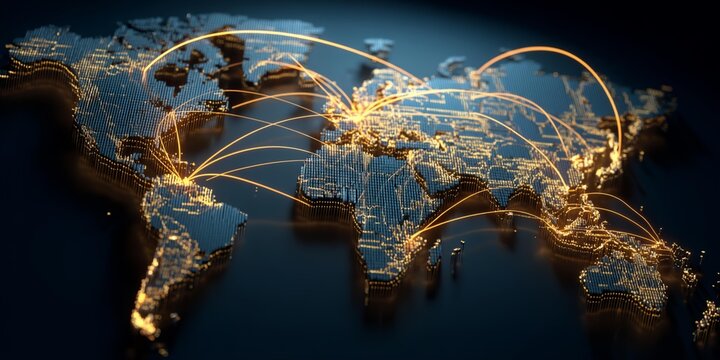 Globe with many lines and dots on it