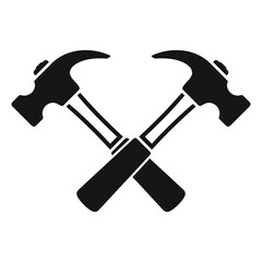 Two black crossed claw hammers on a white background tool construction