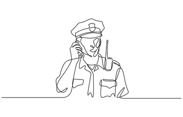 Single continuous line drawing of young police man on uniform. Minimalism concept one line draw graphic design vector illustration