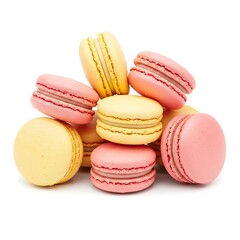 Obraz premium pastel macarons in pink and yellow, isolated on white background
