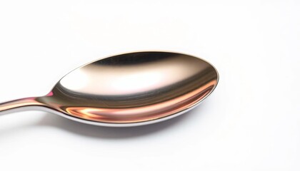 A metallic spoon, shiny and reflecting light, isolated on white,  clean, spoon