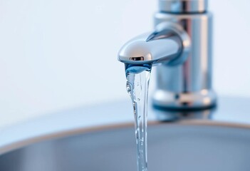 Close-up of a blue water tap, chrome finish, against white background,  object,  hygiene