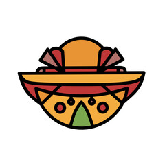 Flat Design Traditional Wide Brim Colorful Sombrero Decorative Icon Illustration