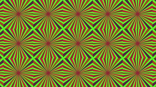 Hypnotic Retro Sunburst Radial Animation Loop Rotating Psychedelic Neon Green and Purple Stripes