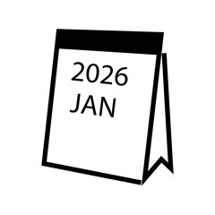 Stylized black and white desk calendar showing “2026 JAN,” representing the New Year, planning, and January celebrations.