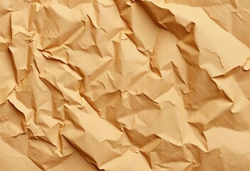 Close-up of crumpled brown paper texture, showing wrinkles and creases, backdrop, design