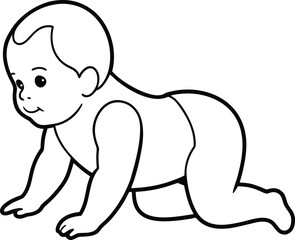 Baby crawling on the floor outline line art illustration 