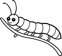 Caterpillar crawling on branch sketch line art vector 