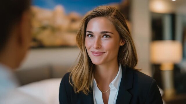 Agent highlighting modern features of a staged bedroom to clients, emotion of trust and enthusiasm evident, representing personalized property showing, buyer engagement, and professional real