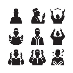 Simple black and white islamic muezzin icons Vector Image