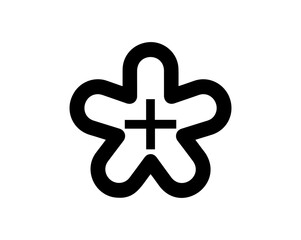 Black flower with plus sign isolated on transparent background