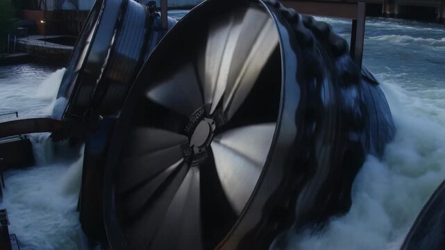 Innovative water turbines generate clean energy in a hydroelectric power plant. Witness the power of renewable energy transforming water into sustainable electricity