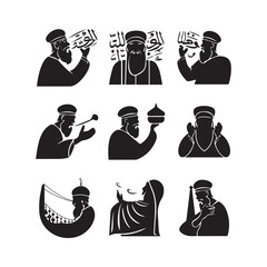 Simple black and white islamic muezzin icons Vector Image