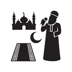 Simple black and white islamic muezzin icons Vector Image