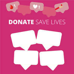 Blood donation banner with blank speech bubbles on a white background