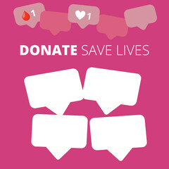 Blood donation banner with blank speech bubbles on a white background