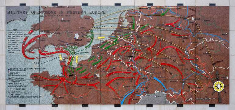 A map illustrating the Battle of Normandy at the Luxembourg American Cemetery and Memorial in Hamm, Luxembourg City, Luxembourg.