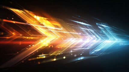 Fototapeta premium Dynamic abstract streaks of light form a chevron shape accelerating toward the right