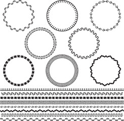 Hand Drawn Embroidery Circle Frames and Border Patterns