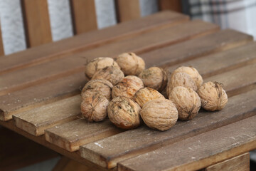walnuts on a wooden table