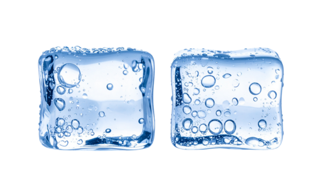 Transparent ice column with air bubbles isolated on transparent background