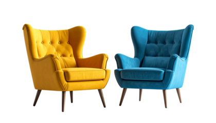 Stylish armchair with soft throw and round pillow isolated on transparent background