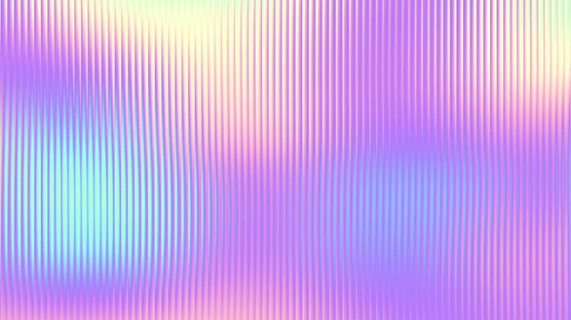 Cyclic 3D animation. Abstract minimalist loop background divided into vertical glossy stripes with reflection. Transforming holographic gradient colors.