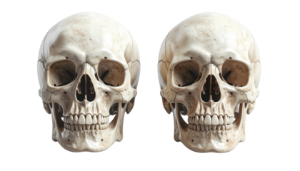 Single human skull head isolated on transparent background