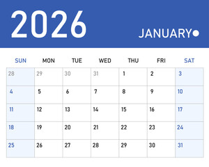Clean Grid Style Calendar for Business & Projects Editable Time Management Graphic 2026