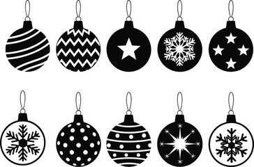 Christmas ornament silhouette vector illustration, festive holiday decoration artwork, seasonal winter graphic, decorative bauble design, snowflake star pattern, cad drawing flat vector illustration